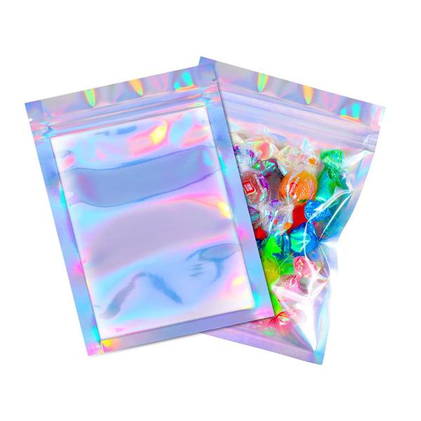 Holographic 4x6 Resealable Bags , Clear Window Stand Up Mylar Bags
