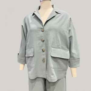 China Womens Linen Cotton Green Two Pieces Comfy Long Sleeve Button Tops With Pocket Ladies Long Pants wholesale