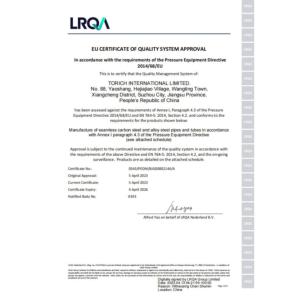 TORICH INTERNATIONAL LIMITED Certifications