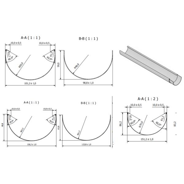 half round gutter drawing profile
