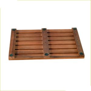 China Household Rectangle Brown 53cm Length Teak Wood Bath Mat on sale
