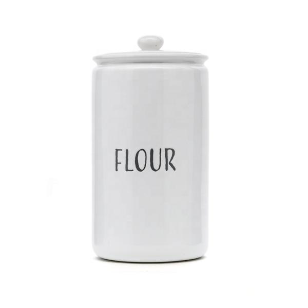 Airtight Household White Creative Stoneware Kitchen Coffee Sugar Flour Round Ceramic Canister With Lid