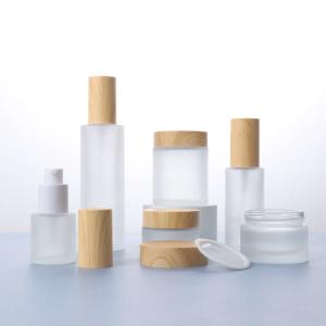 China Frosted Bamboo Dropper Bottle With Airless Pump Leakproof Reusable on sale