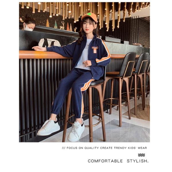 Autumn Winter Girls Sports Children Clothing Set Outfit Stand Collar Foreign Style