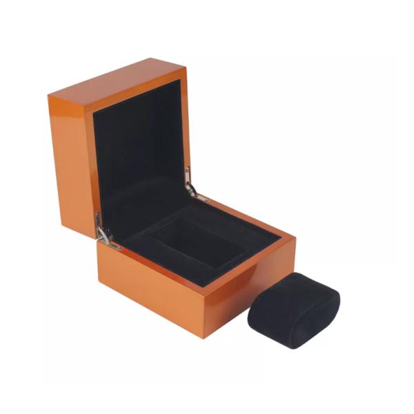 High Glossy Wrist Watch Packaging Box Hinge Metal Wooden Watch Case