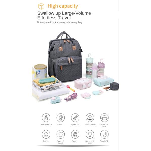 20L Nylon 600D Folding Diaper Bag Multifunctional Nappy Bag 1.4kg