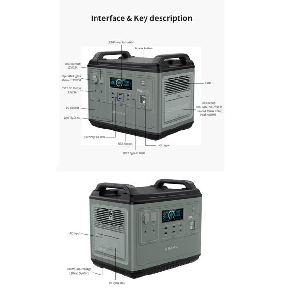 EV car Emergency Portable Power Station 2000W 110V With Solar Panel
