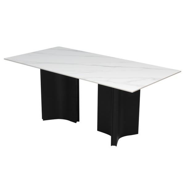 1800*900mm Ceramic Top Dining Table With Fixed Type And Black Alu Base