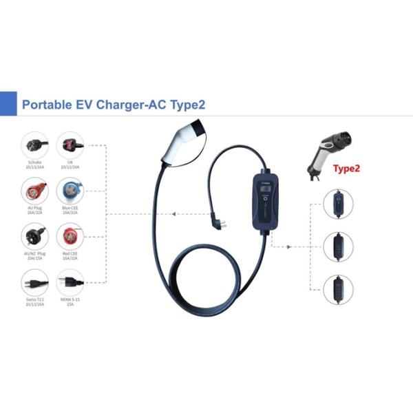 IEC62196-2 mode2 charger 3.5kw single phase fixed current OLCD display portable ev charger for electric vehicle charging