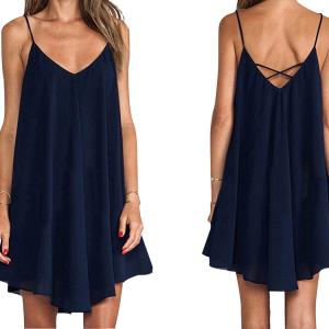 China Newest Design Women Wholesale Sexy Spaghetti Strap Pure Color Flare Off Shoulder Casual Dress wholesale