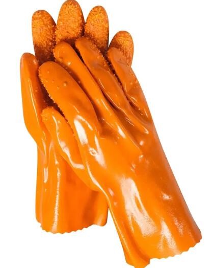 27CM Insulated PVC Coated Gloves Orange PVC Chemical Resistant Gloves