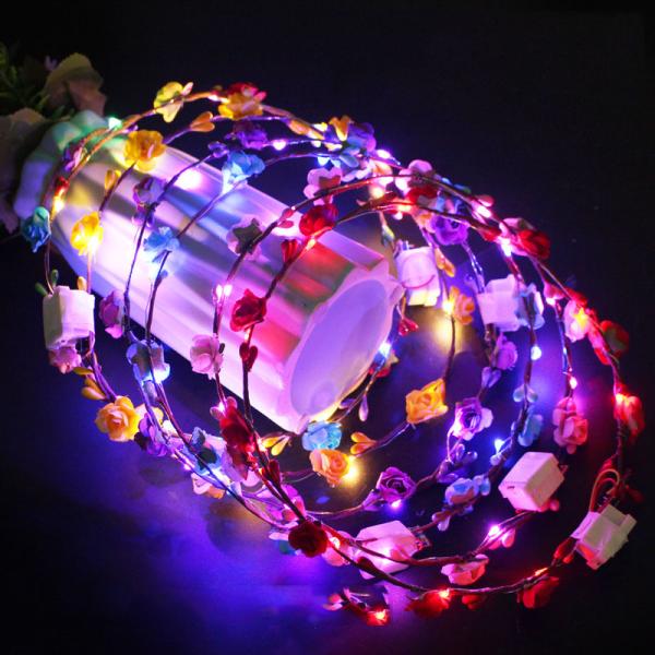 Ladies Christmas Hair Accessories Luminous Led Flower Crown Light Up Glowing 65cm