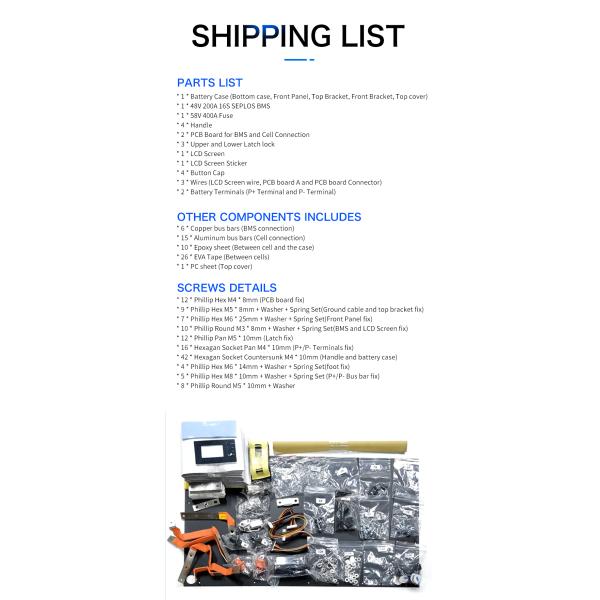 USA Stock Seplos 48V 280AH/300AH DIY Battery Kits With 16S 200A Seplos BMS