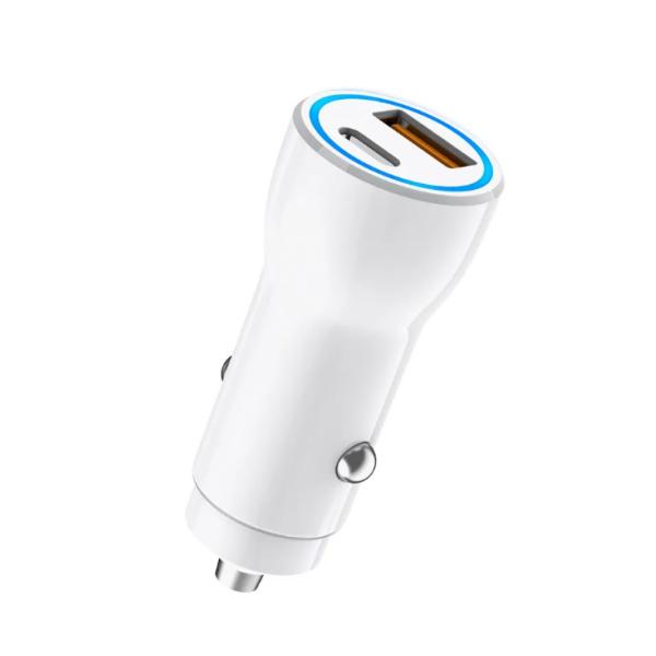 PD QC 20W USB A USBC Dual Ports Car Fast Charger Smartphone With Light Output 2 In 1 Travel Charger