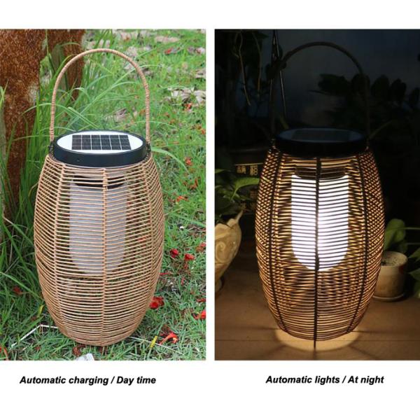 Outdoor Rattan Woven Solar Lights Lantern Waterproof For Garden Landscape