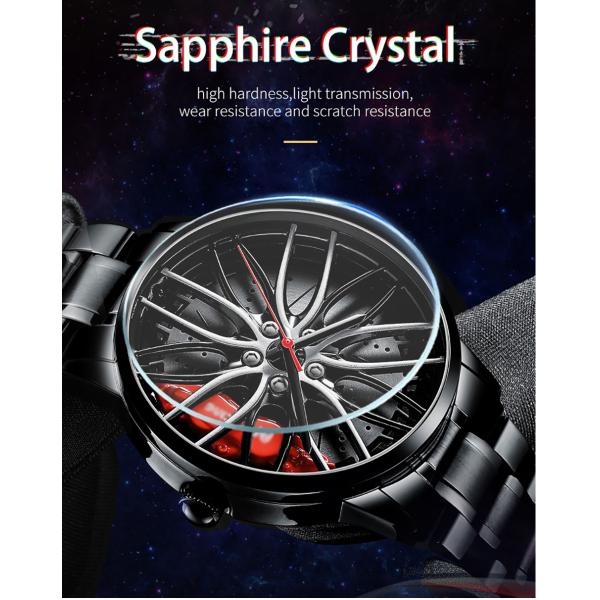 Car Wheel Hub Leather Strap Wrist Watch For Men 3ATM 22cm