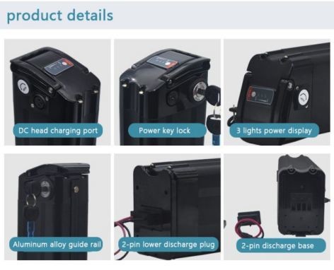 1500 Cycle Times Portable Handle 36V 10AH Black Aluminum Electric Bike Pack With Safe Lock For Electric Folding Bike