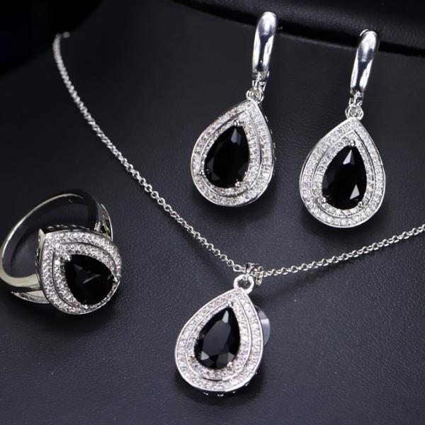 Hot selling Womens Luxury Wedding Flower CZ Zircon jewelry Set Fashion Waterdrop Necklace Earrings Set Jewellery sets