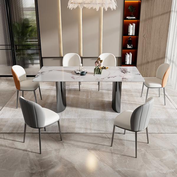 Light Luxury Stainless Steel Marble Ballroom Dining Table Set