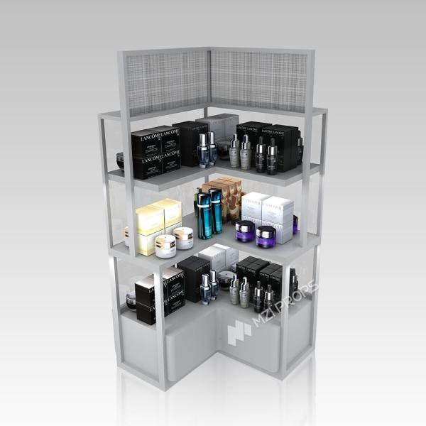 Gray Multi-layer Wood Corner Rack Skincare Display Showcase For Cosmetic Shop Decoration And Beauty Store Design