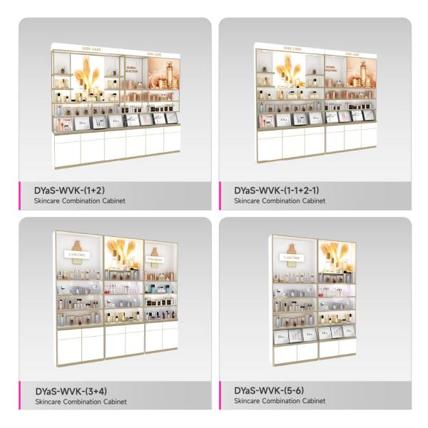 Beauty Store Rack White Wooden Skincare Cabinet With Light Box For Multi-Functional Store Furniture And Luxury Display Cabinet