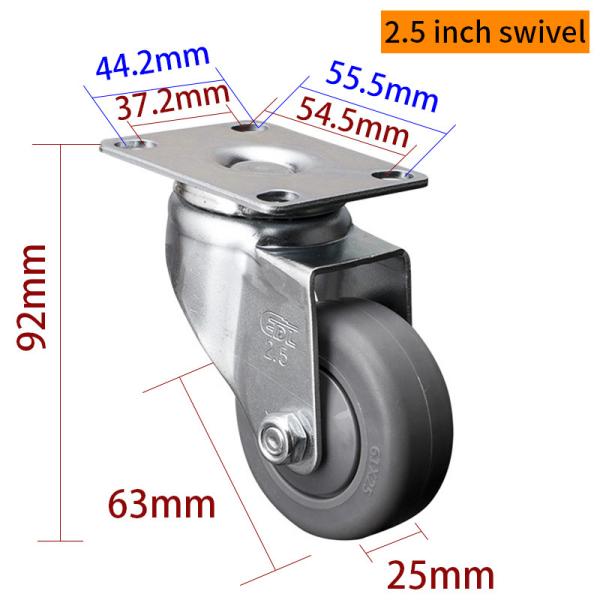 EDL Light TPE Casters Zinc Coating 2.5inch 70kg Plate by Rigid,Swivel and Brake type