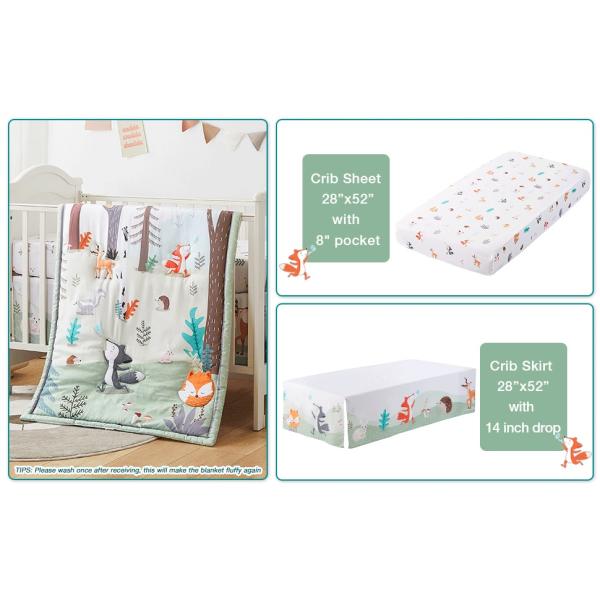 3 Piece Soft Crib Bedding Set Baby Crib Sets With Cartoon Style