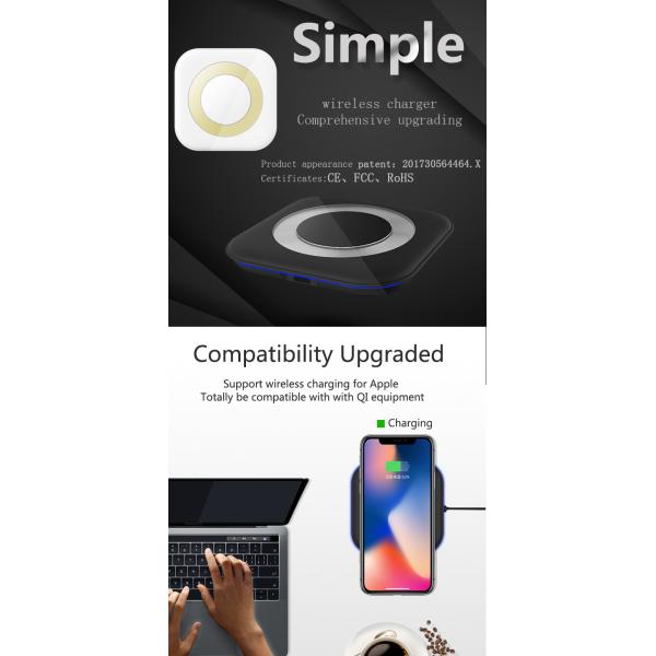 Black / White Fast Wireless Mobile Charger , Wireless Charging Pad PC ABS CE FCC Rohs