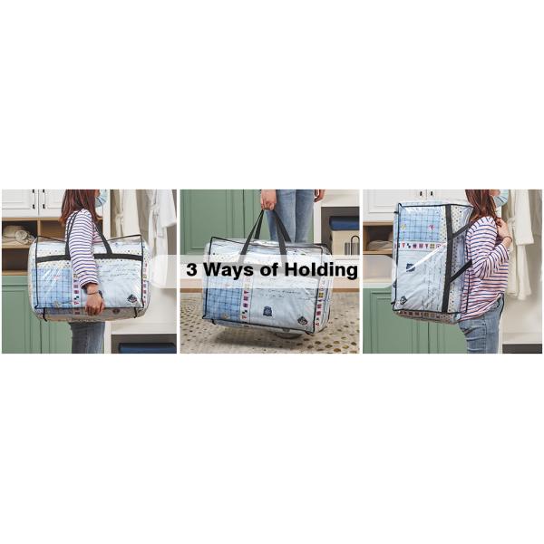 Clothes Storage Bag, Makeup Organizer With Reinforced Handle, Vinyl Storage Bags, Dual Zippers, Moving Totes