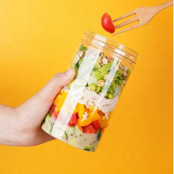 BPA Free Empty Salad Jar Plastic 8oz 12oz 16oz Cylinder Shape
