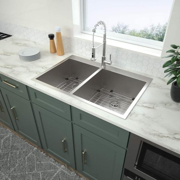 Topmount Stainless Steel Kitchen Sink Brushed 50 / 50 Double Bowl 18 Gauge 80x45