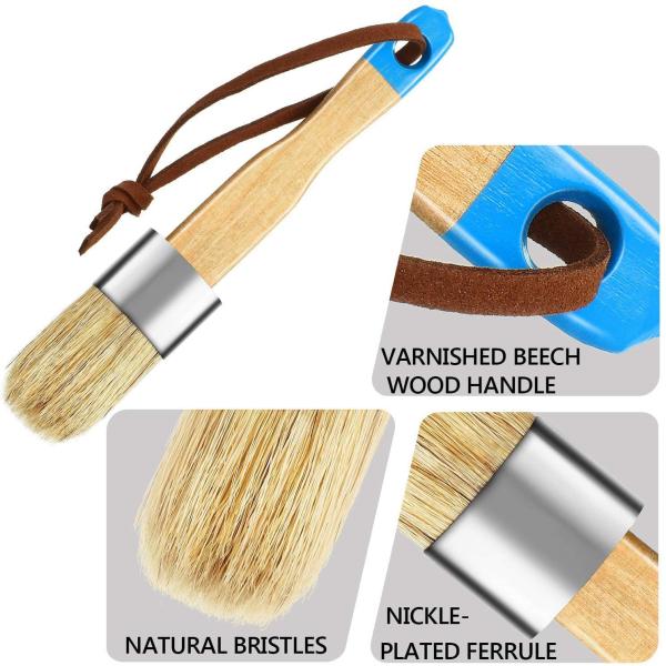 2in Round Chalk Paint Brush Set 3pcs For Wood Furniture Home Decor