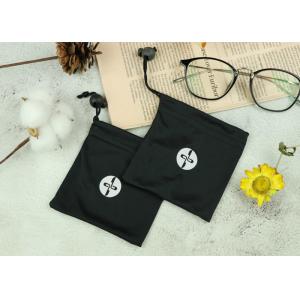 Black Silk Printing Microfiber Sunglass Pouch With Drawstring Stretch Freely