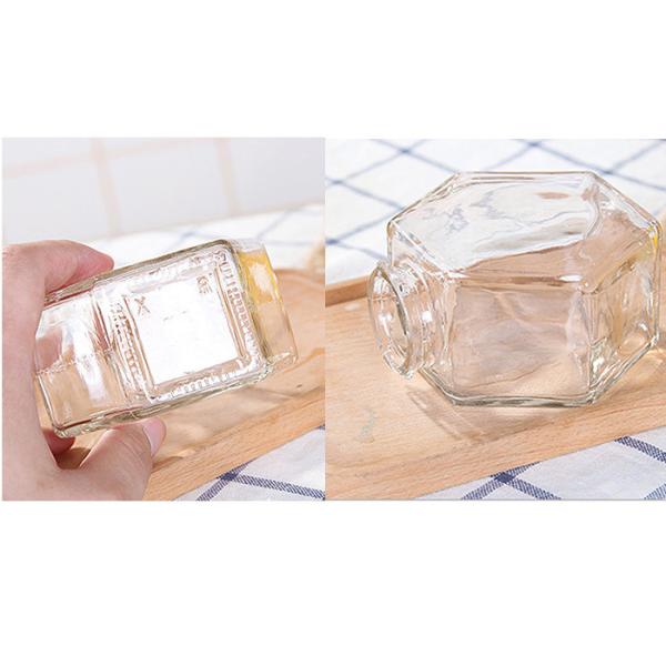 250ml-750ml Glass Honey Jars With Lids , Hexagon Glass Jars Clear Color