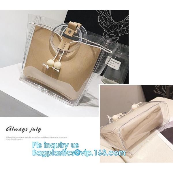 Semi Clear Plastic Gift Bags With Brown Handle Wedding Gift Packaging Bags Birthday Handbag Party Favors PP Gift Wrap