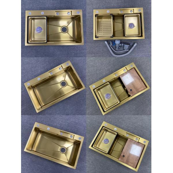 Gold Toned SUS304 Stainless Steel Kitchen Sink with Drainboard