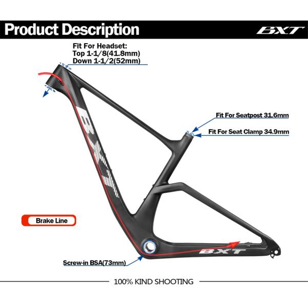 Boost MTB Carbon Fiber 29er Mountain Bike Frame Clear Orange Color
