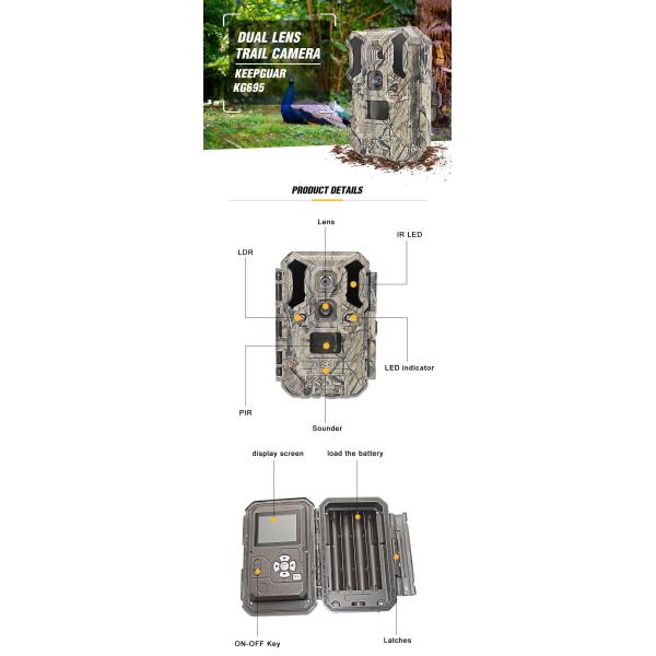 Night Vision Infrared Hunting Camera PIR Dual Lens IP67 1080P