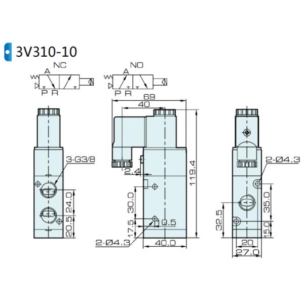 3V310-10-NO Airtac Type Pneumatic Solenoid Valve 3 Way 2 Position 0