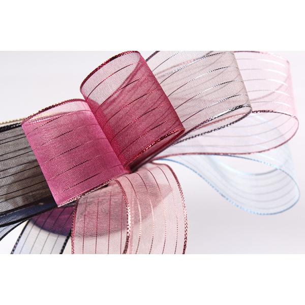 10mm-25mm Gold Line Striped Polyester Organza Ribbon for Gift Wrapping and Boxes Packing or Ribbon Bow