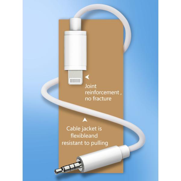 White Iphone 12 Charging Cord , OCC 3.5 Mm To Lightning Audio Cable