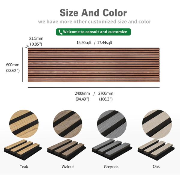 Wood Slat Wall Panels - Wood Black Acoustic Felt - 2400x600x22mm