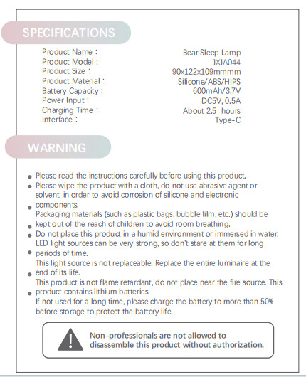 OEM Led Cute Cartoon Silicone Bear Sleep Lamp Usb Rechargeable Night Lamp Baby Bedroom Bedside Night Light