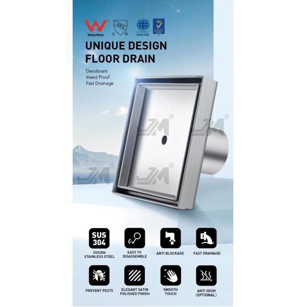 Stainless Steel 304 Shower Floor Drain Square Shape With Satin Polished Finish