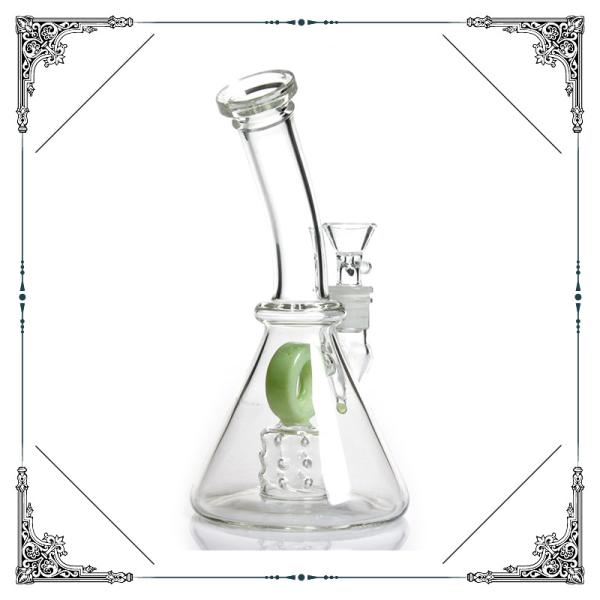 Fluorescence Green Glass Beaker Bubbler Bong , Hole Percolator Bubbler Pipe