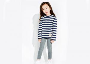 Grey White Stripe Kids Girls Clothes Girls Loungewear Set + Cotton Elastic Melange