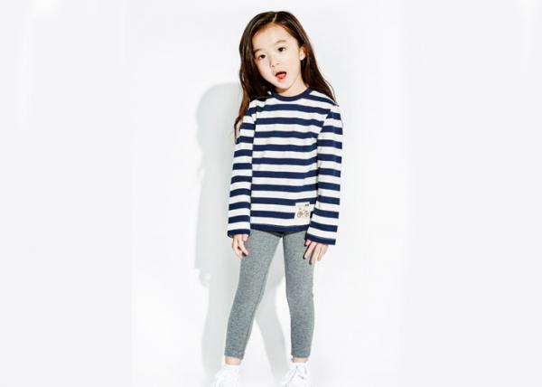 Quality Grey White Stripe Kids Girls Clothes Girls Loungewear Set + Cotton Elastic Melange for sale