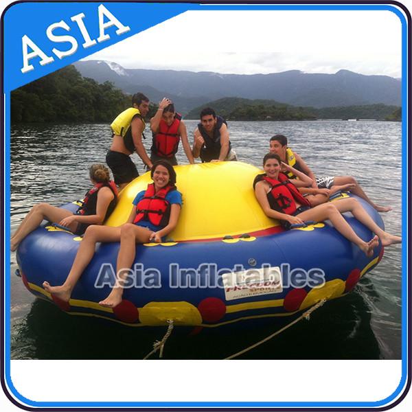 Quality Sealed 3m Inflatable Floating Spin Water Disco Boat For 8 Person Blue / Yellow for sale