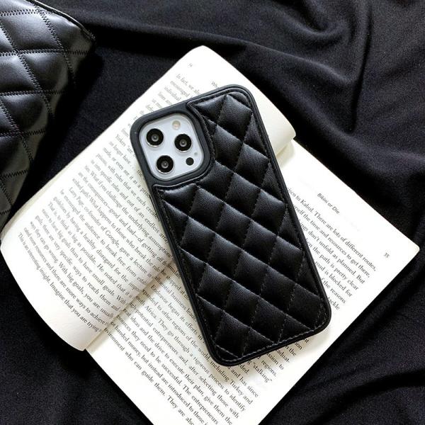 PU Leather Designer Cell Phone Cases Stitched Grill Pattern Camera Protection