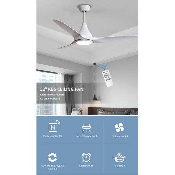 5 Speed 3CCT White ABS Blade Ceiling Fan For Restaurant 1500LM